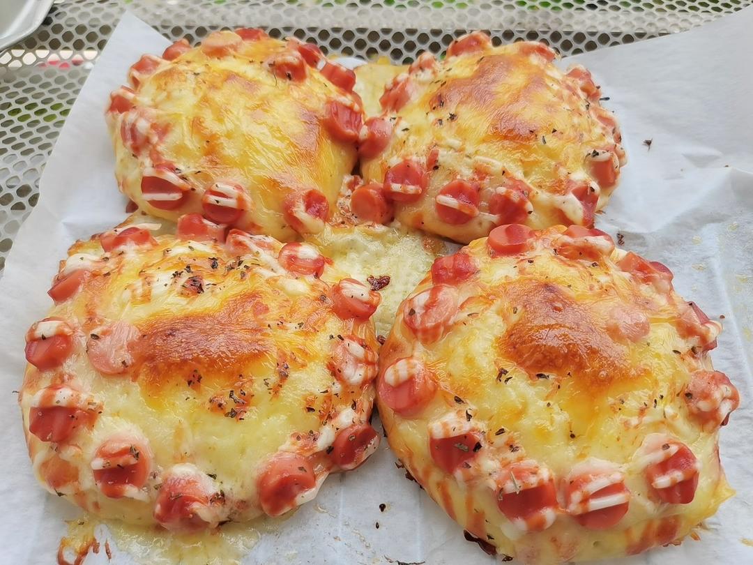 🍕快手简单｜一次发酵｜可可爱爱火腿披萨小面包｜学生早餐