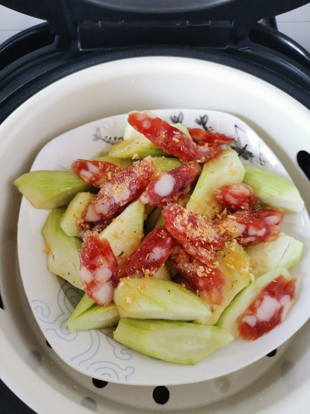 【丝瓜蒸香肠】鲜嫩美味傻瓜菜