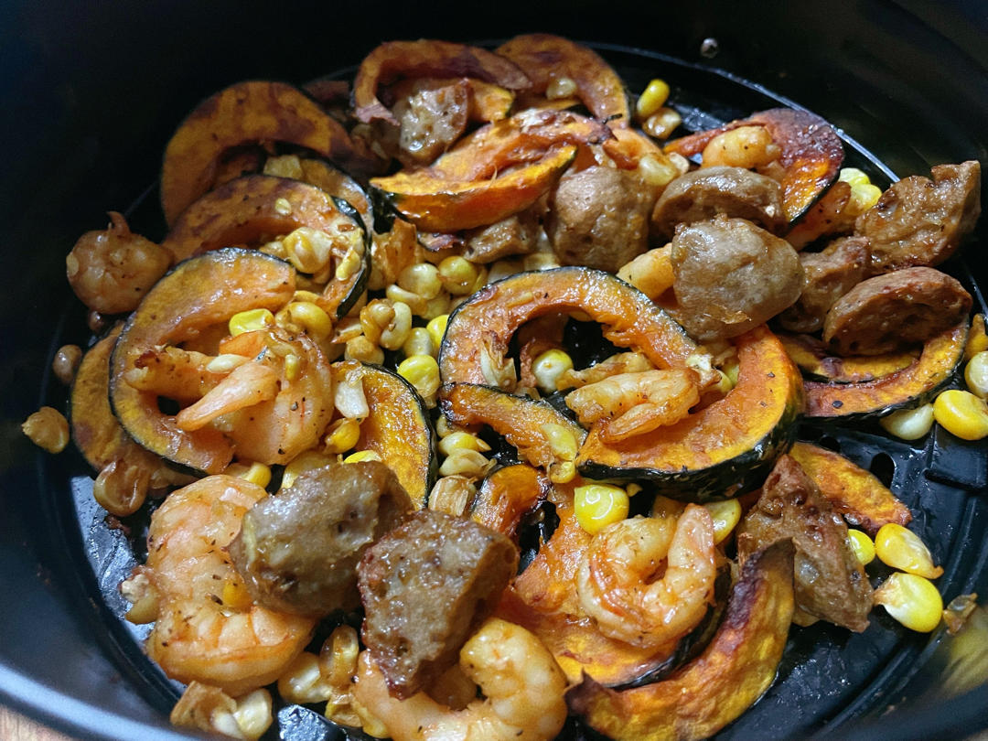 减脂餐虾仁贝贝南瓜烤杂蔬--空气炸锅