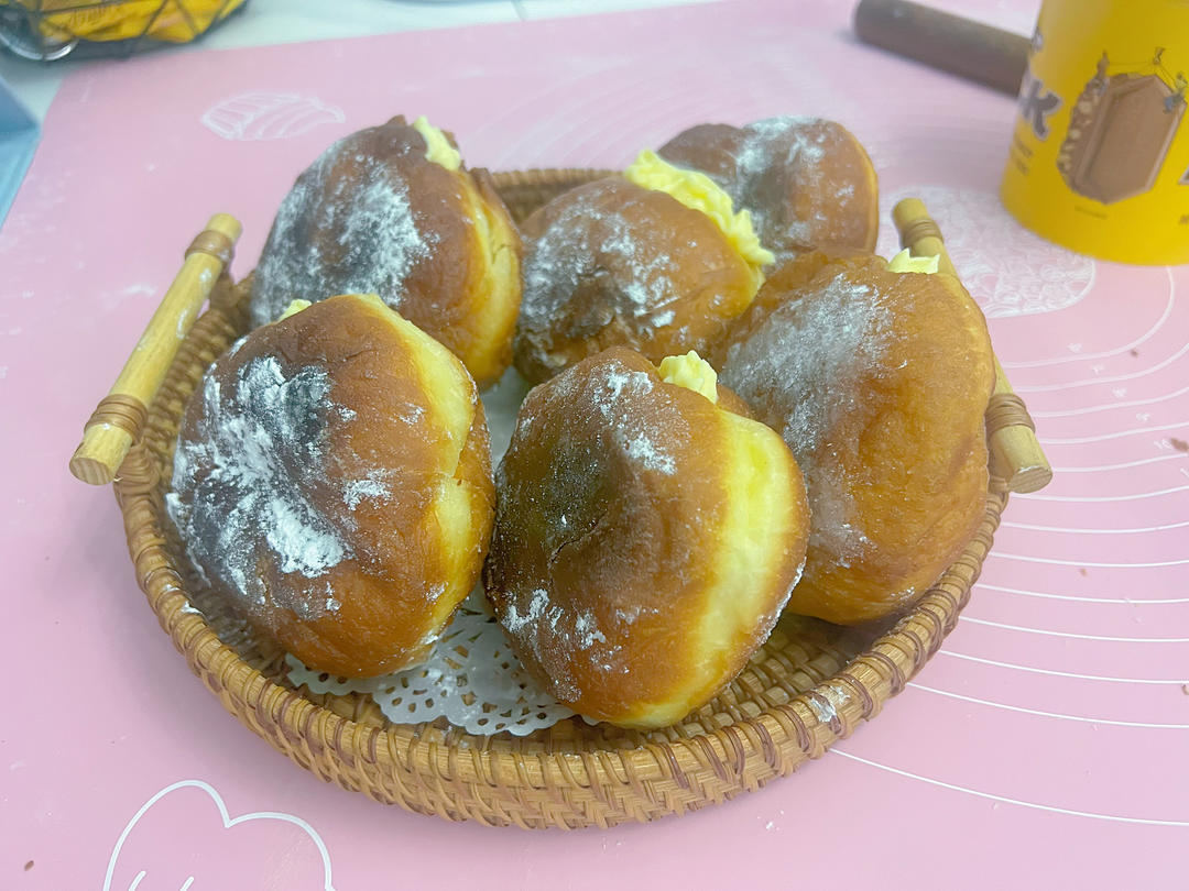 免烤箱❗️可以爆浆的卡士达酱甜甜圈🍩巨简单