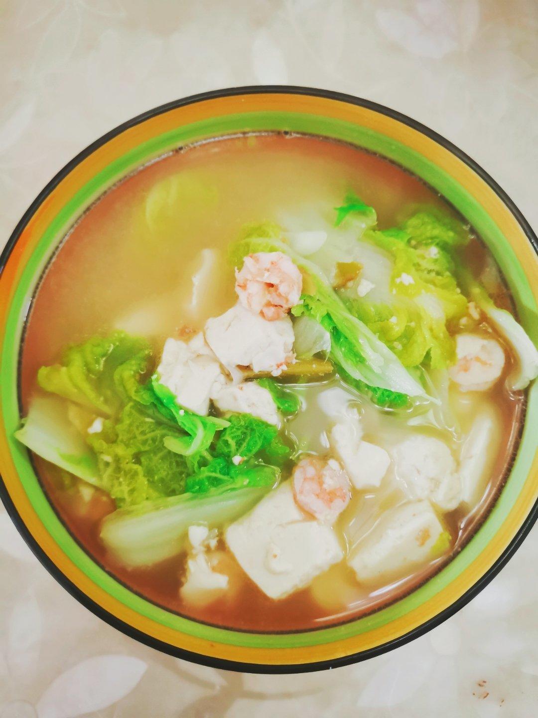 减脂餐！低脂高蛋白娃娃菜虾仁豆腐汤！