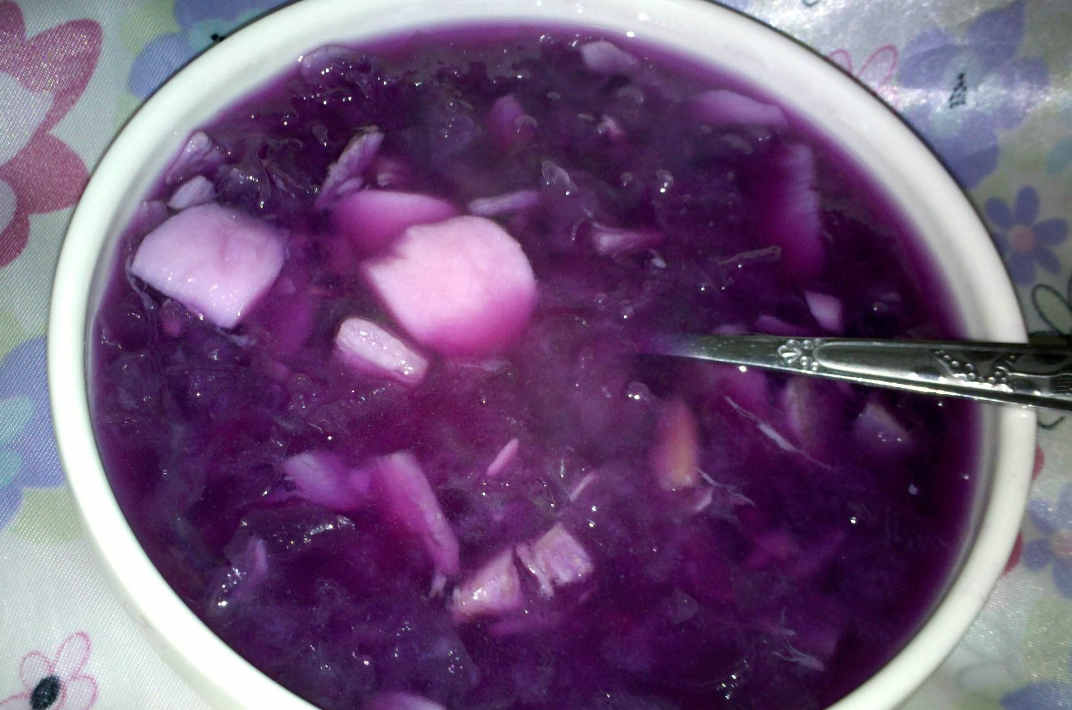 紫番薯淮山雪耳糖水的做法
