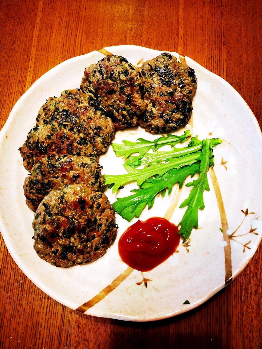 鲜嫩如春的马兰头牛肉饼