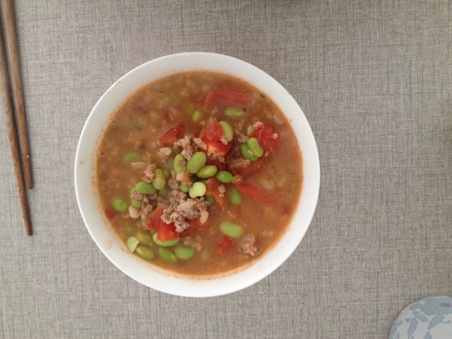 肉末番茄烧毛豆