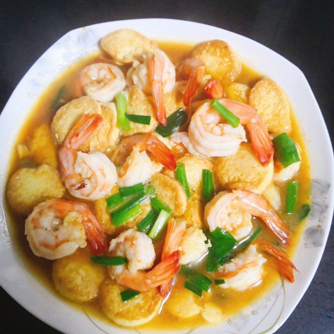 炭哥她娘亲做的蚝油虾仁日本豆腐