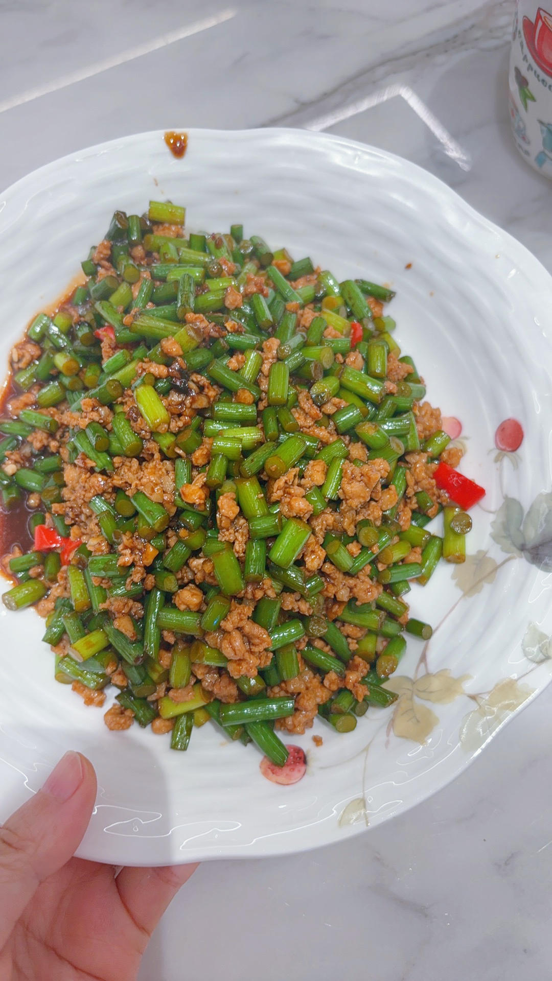 蒜苔炒肉末，三碗米饭都不够吃