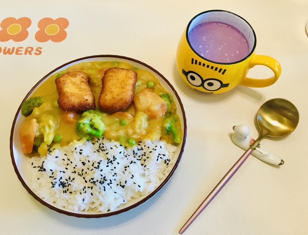 素🉑咖喱时蔬、紫薯燕麦奶的做法