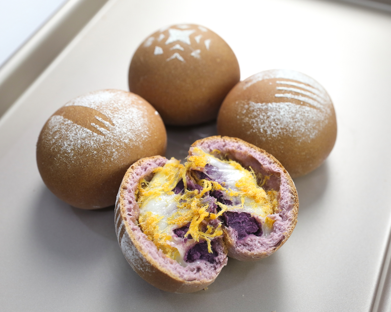 紫薯肉松馅麻糬软欧，麻薯软欧的做法