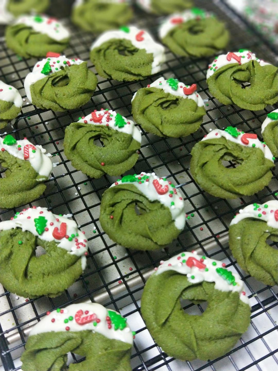 花环抹茶曲奇，圣诞节甜点，抹茶饼干，圣诞曲奇，年节手办礼