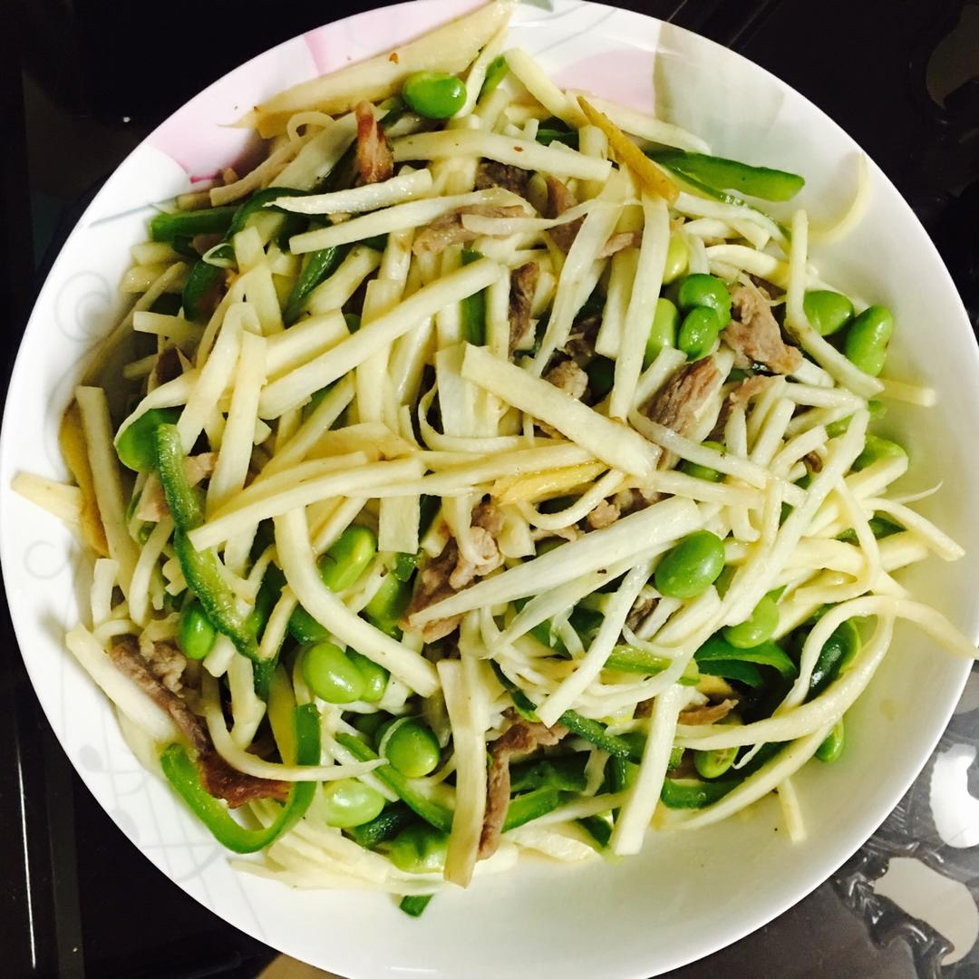 茭白青椒肉丝炒毛豆