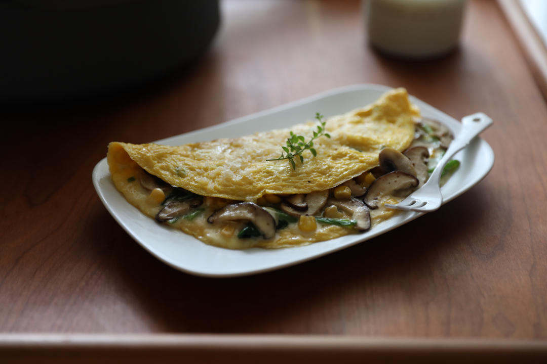 菌菇玉米菠菜芝士蛋饼