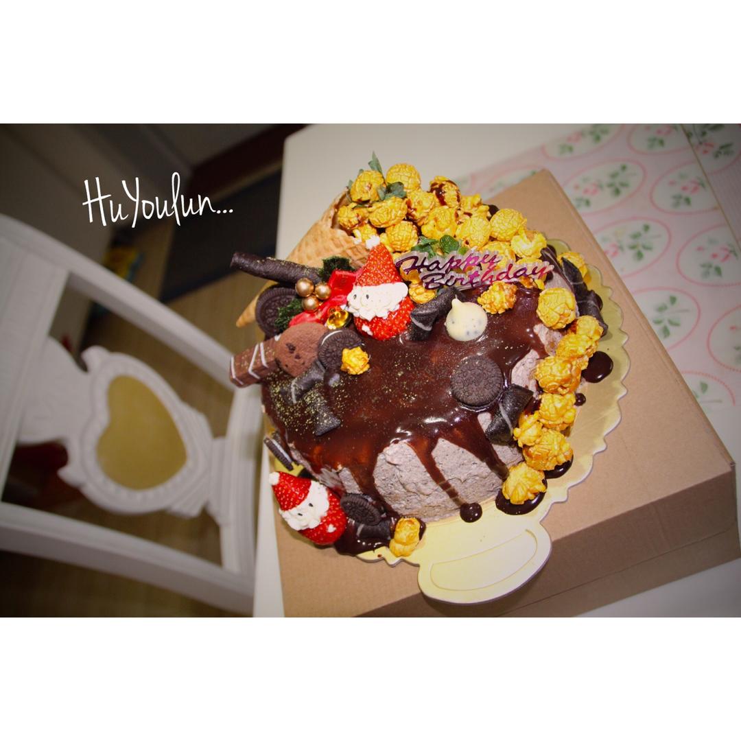 爆米花白巧克力生日PARTY蛋糕