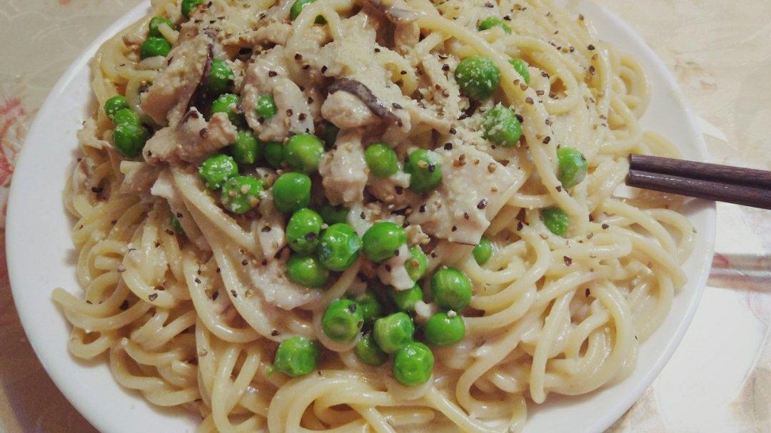 白蘑菇奶油培根意面