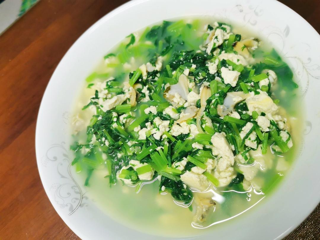 堂妈小厨——茼蒿蛤蜊小豆腐