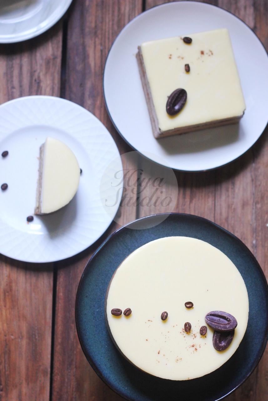 渐变咖啡慕斯配马斯卡彭冻芝士（附白巧克力淋面配方）