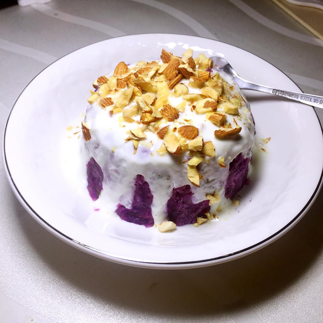 【酸奶果仁紫薯泥】简易甜点 瘦身健胃