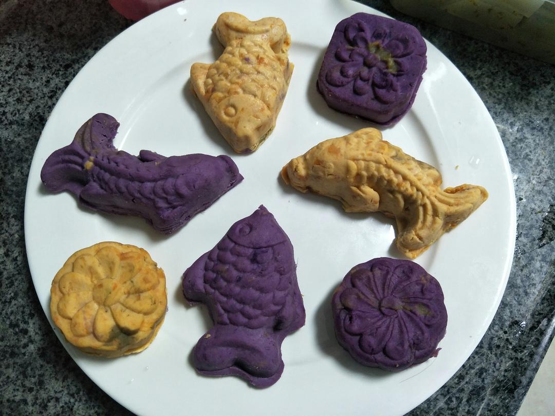 黄薯，紫薯豆沙饼