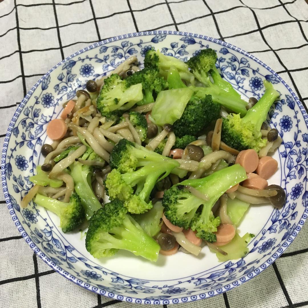 西兰花炒长菇的做法