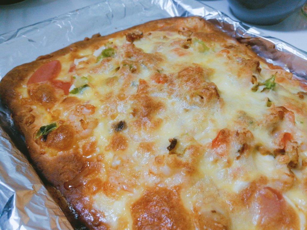 鲜虾🍤培根披萨🍕“内附敲好吃的饼皮做法”