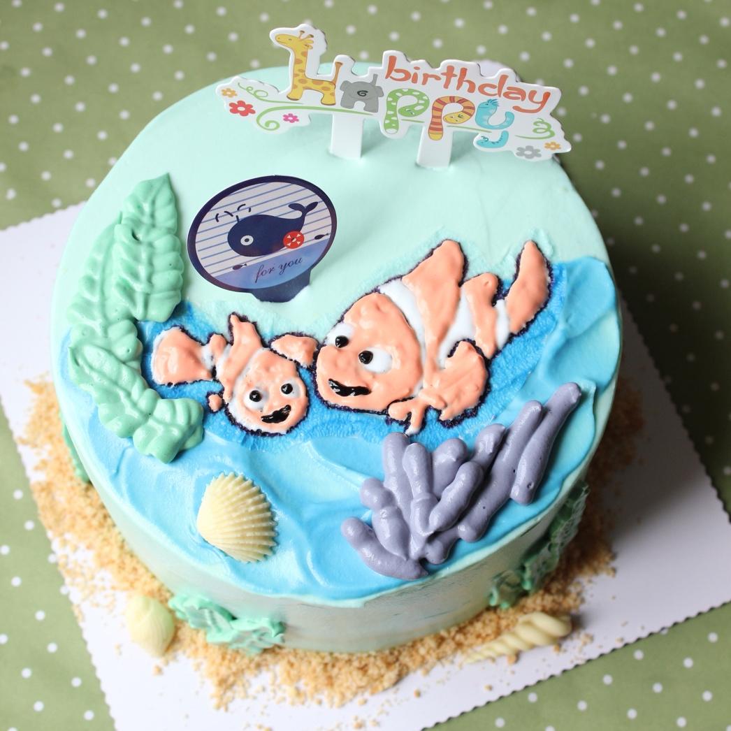 手绘奶油生日蛋糕（植物大战僵尸向日葵版）