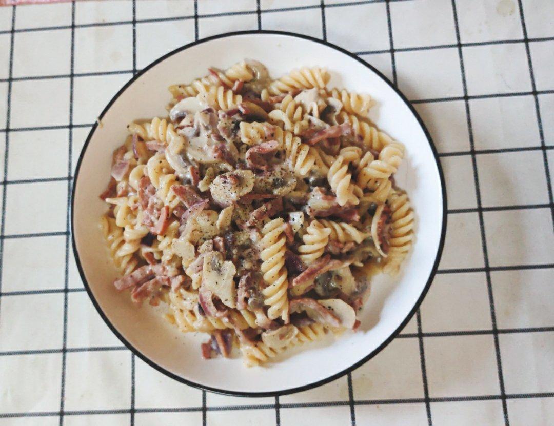 低卡伪白酱奶油培根蘑菇意大利面｜#Healthymeals# 减脂必撸02