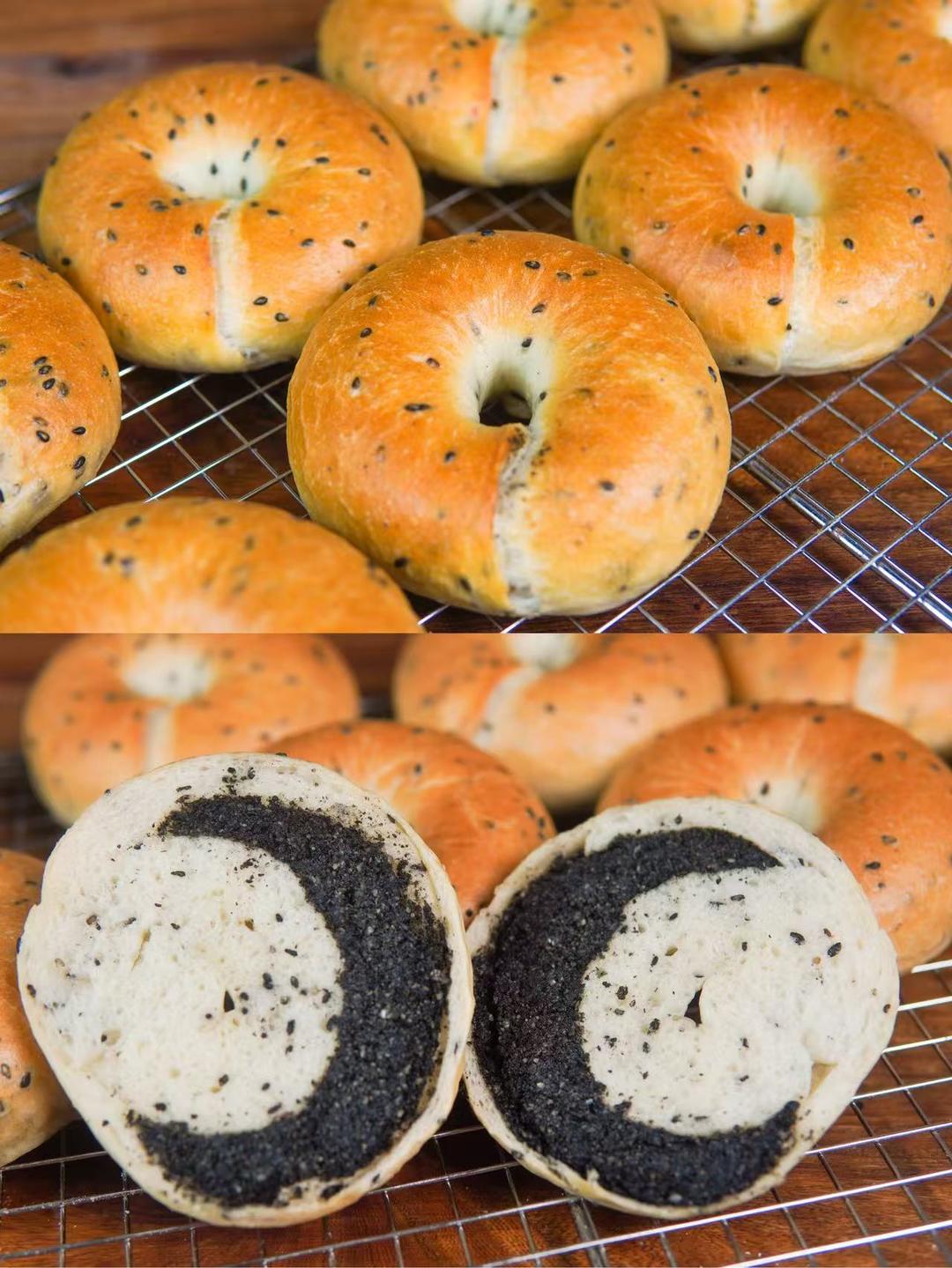 养生黑芝麻贝果🥯 低糖油越嚼越香，早餐无负担~