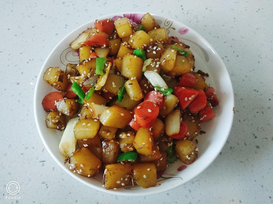 3分钟搞定❗️比烧烤还好吃的孜然土豆火腿丁
