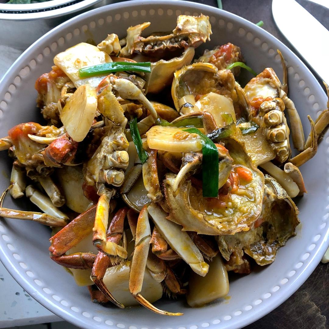 大闸蟹炒年糕+桂花糖芋糊