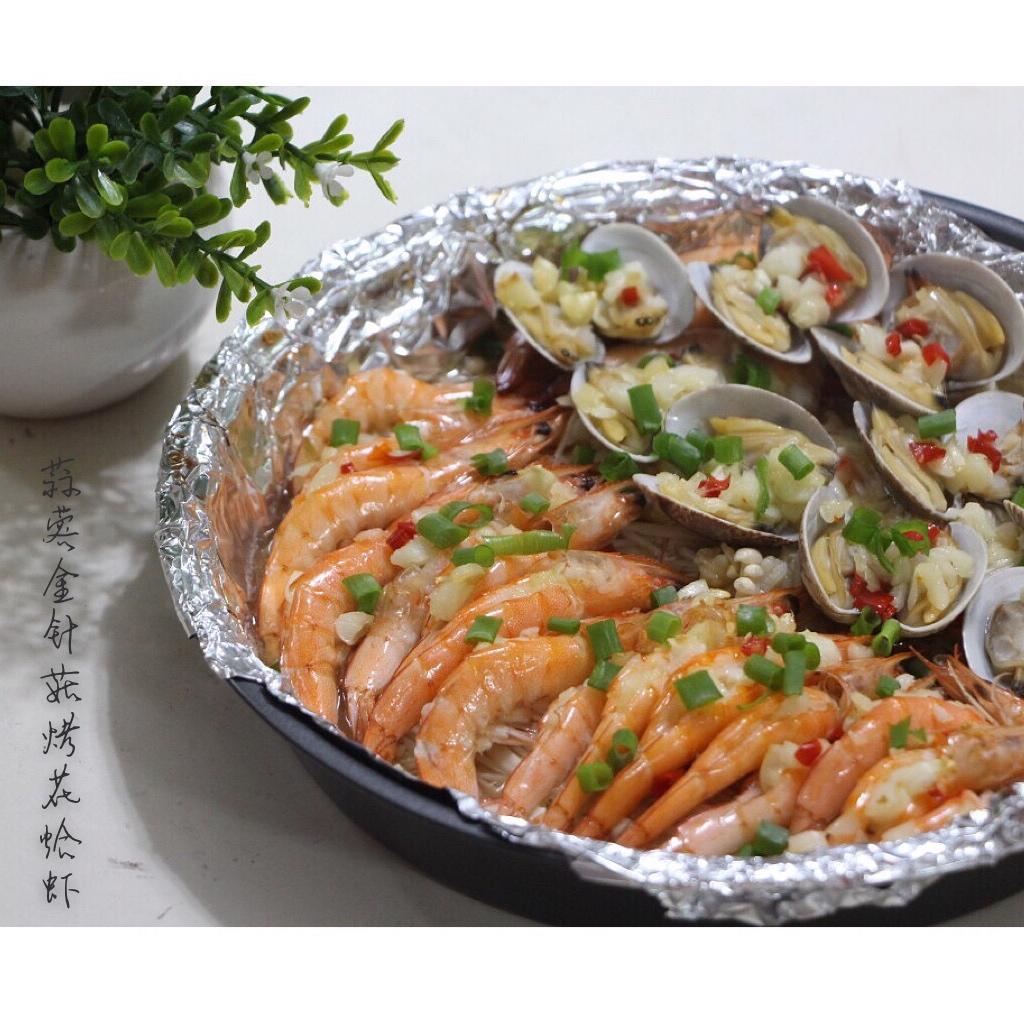 蒜蓉金针菇烤花蛤虾