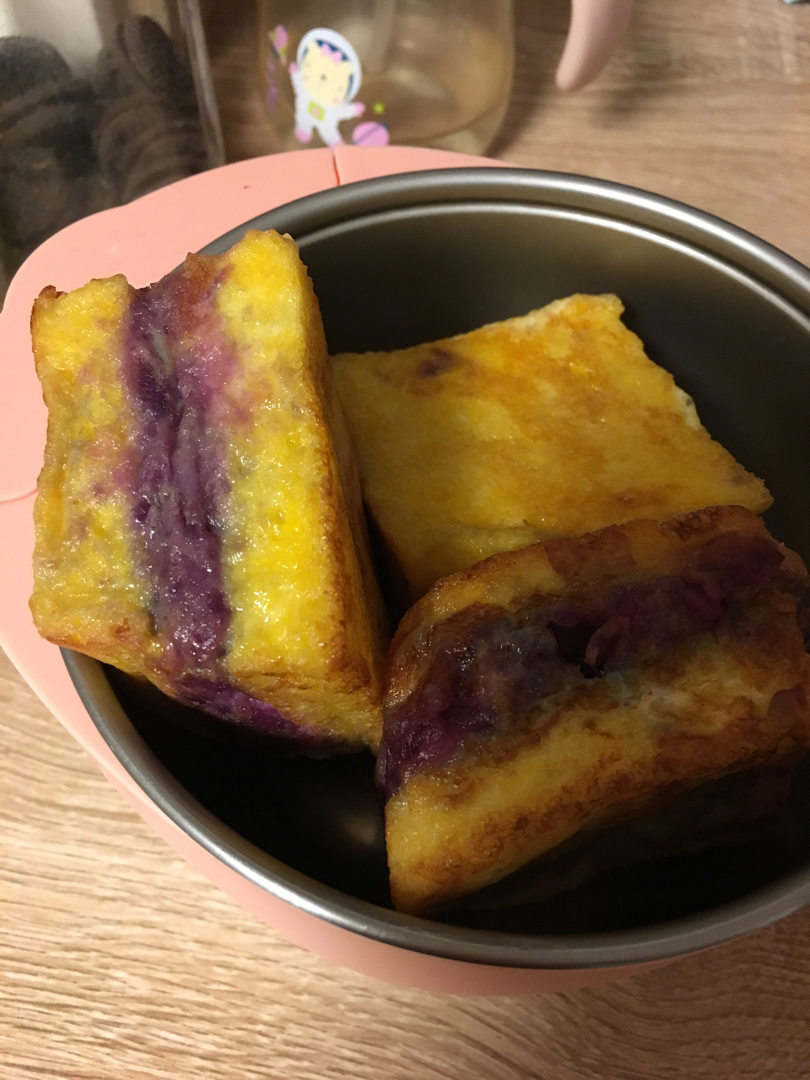 紫薯奶香西多士～平底锅就能做，超级简单