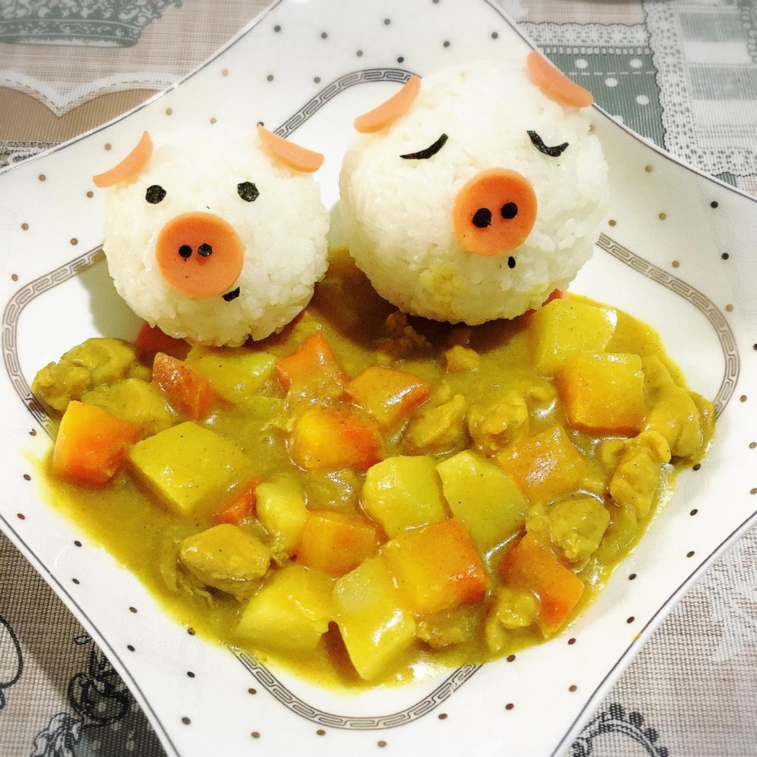 创意小猪咖喱饭团
