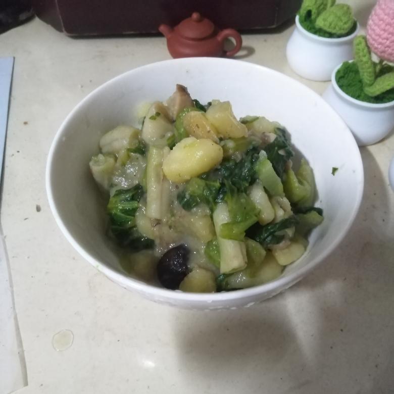 【无油素食】青菜熬土豆2的做法