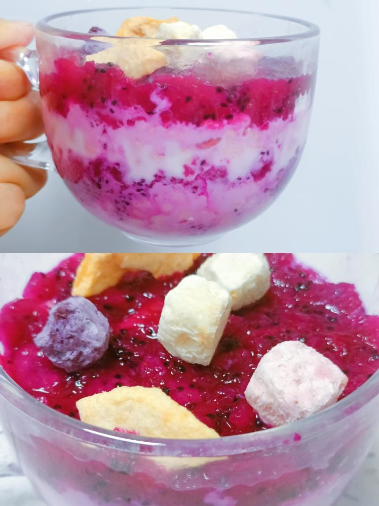 神仙吃法火龙果泥酸奶麦片杯