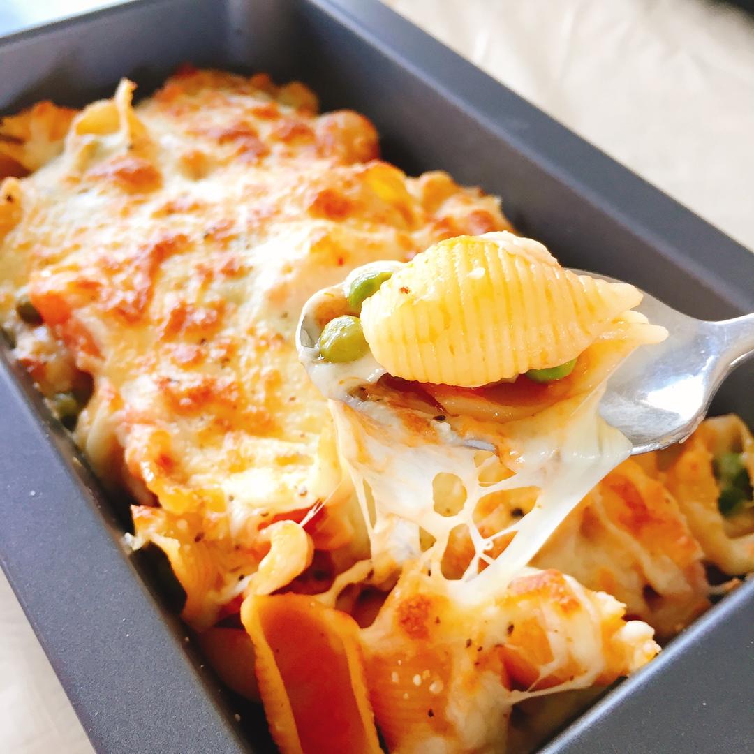 茄汁培根焗贝壳粉