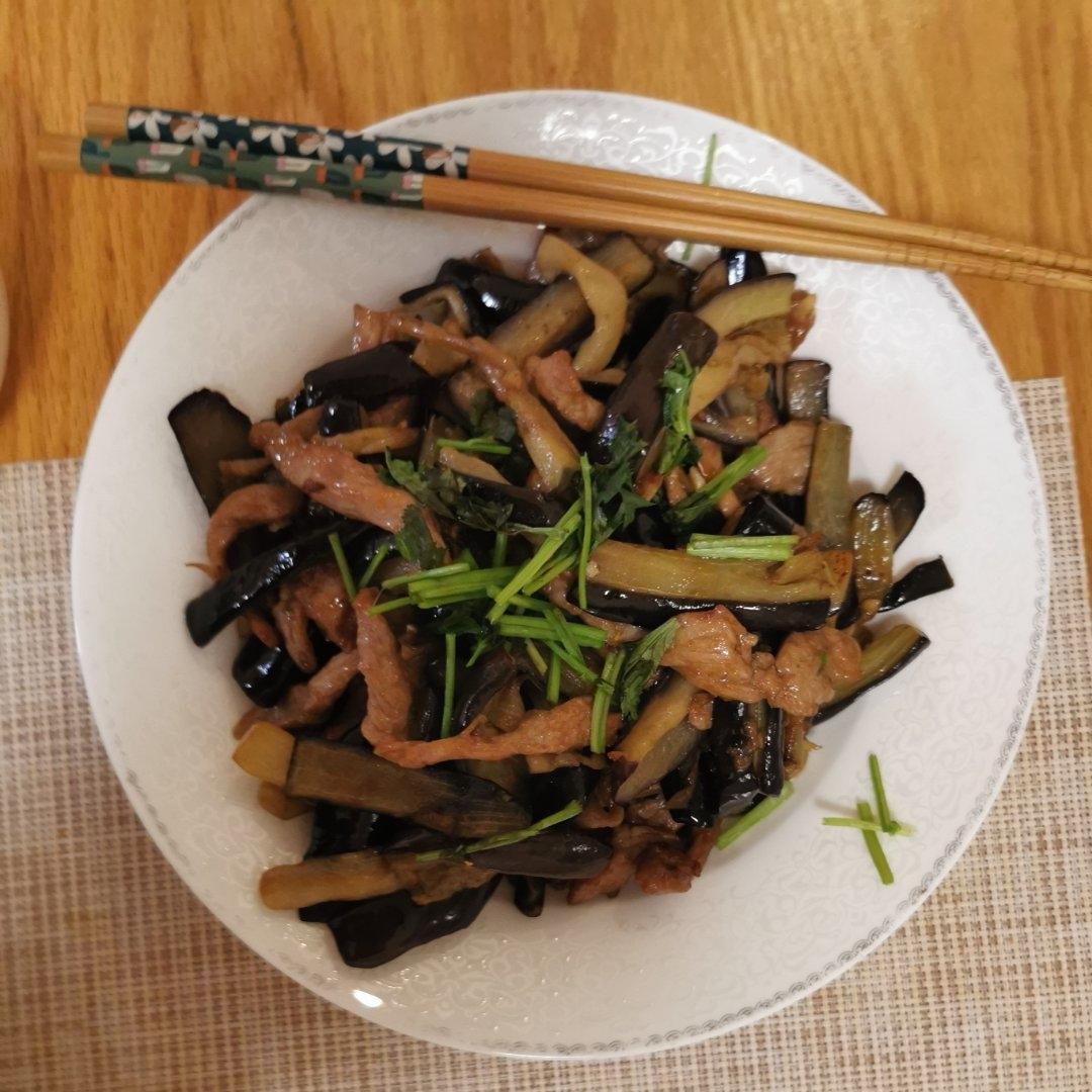 家常菜：茄子炒肉丝（少油保色法）