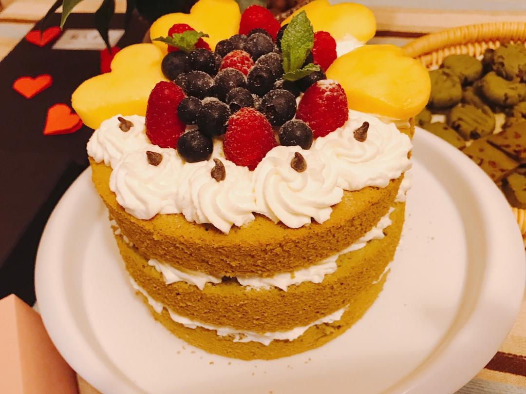 【零失败】不会裱花没关系的水果裸蛋糕 芒果裸蛋糕 完美戚风胚