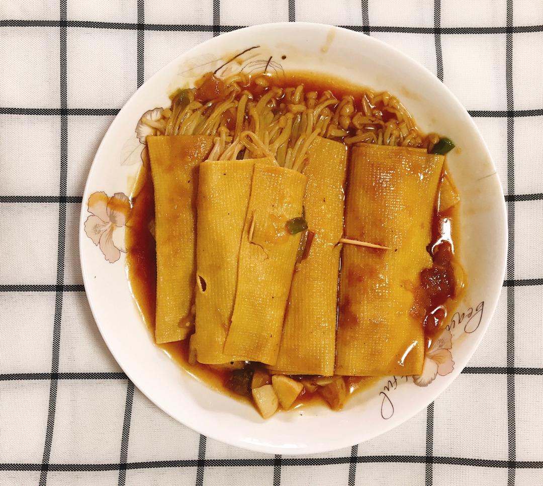 比肉还好吃的金针菇豆皮卷