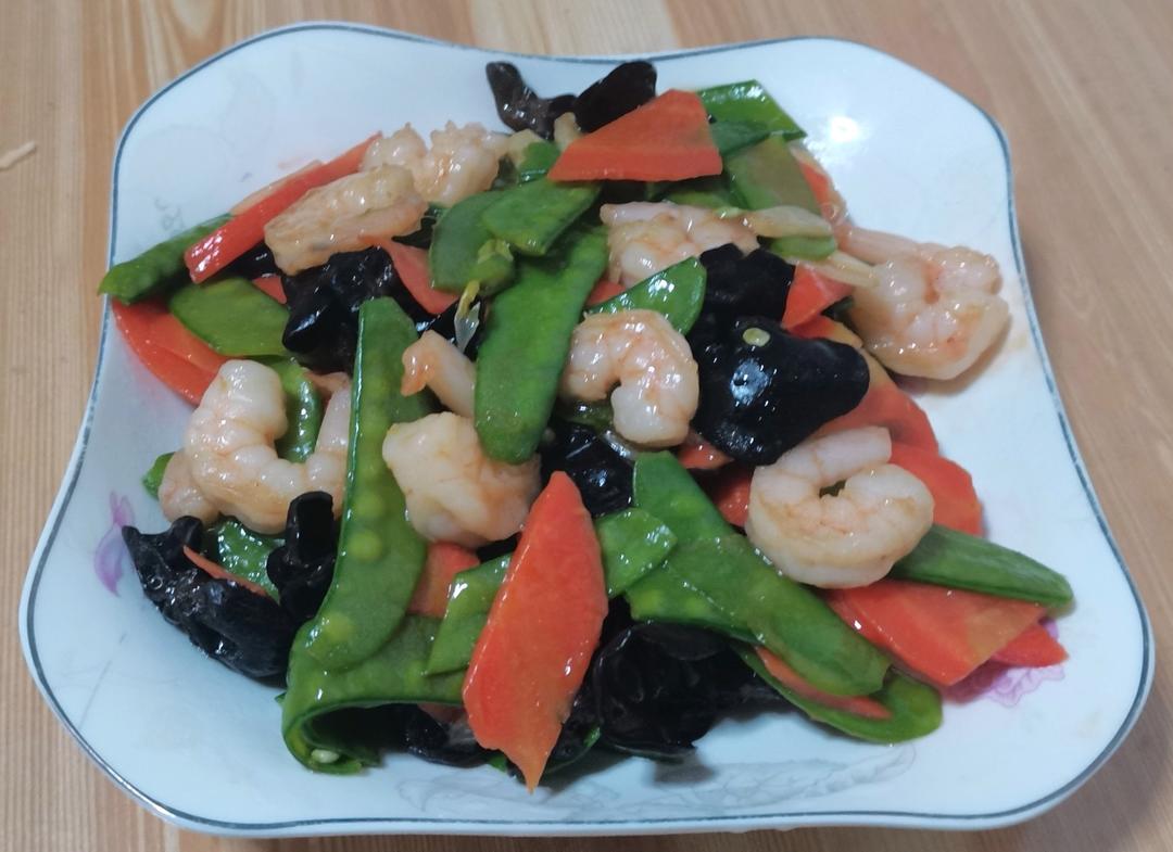 虾仁炒荷兰豆什锦