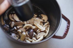 素烧什锦菌菇佐柴鱼片——Staub珐琅铸铁锅的做法 步骤4