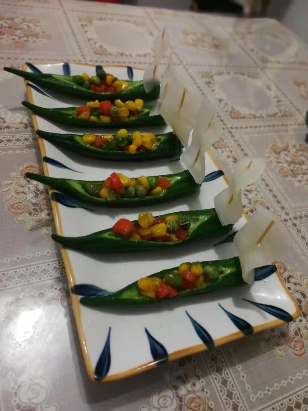 创意菜 秋葵一帆风顺 知足常乐_hj4k做的秋葵一帆风顺