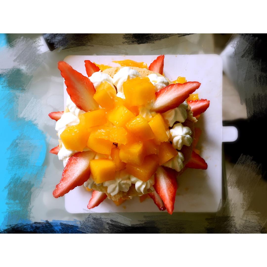 【零失败】不会裱花没关系的水果裸蛋糕 芒果裸蛋糕 完美戚风胚