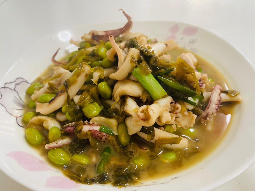 雪菜毛豆炒鱿鱼