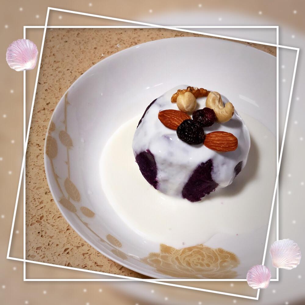 【酸奶果仁紫薯泥】简易甜点 瘦身健胃