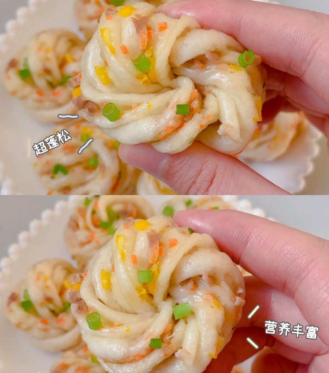 宝宝辅食之猪肉蔬菜小花卷