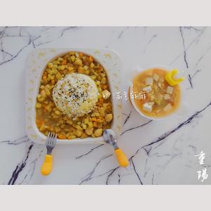 宝宝辅食咖喱苹果鸡肉丸饭➕番茄菌菇豆腐汤的做法 步骤11