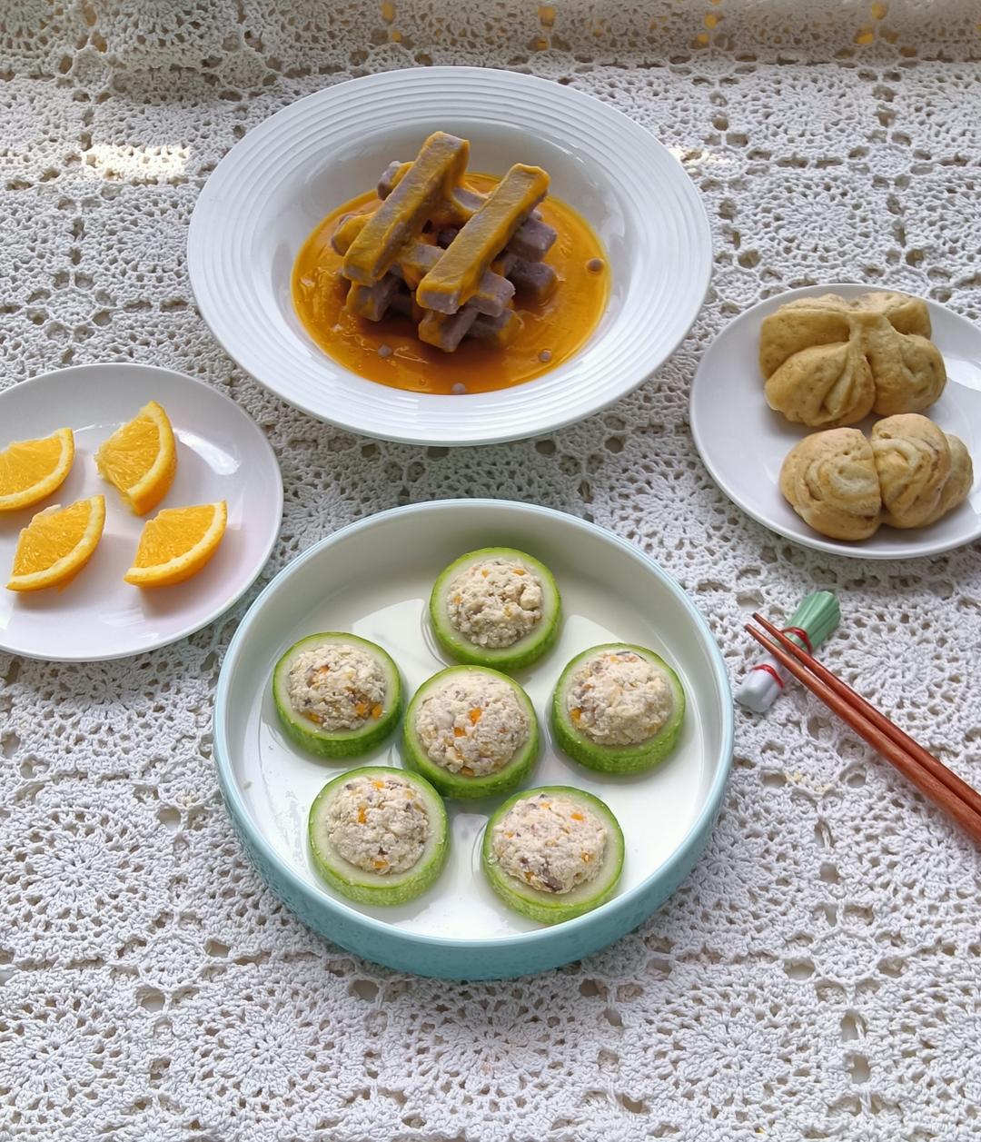 低脂纯素午餐——芋泥（与你）年年糕和双豆酿西胡芦的做法