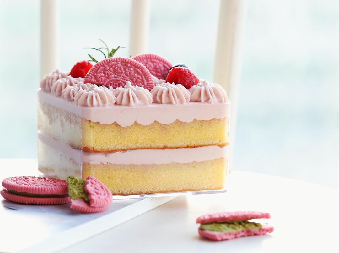 粉粉嫩嫩酸酸甜甜的树莓玉米盒子蛋糕的做法