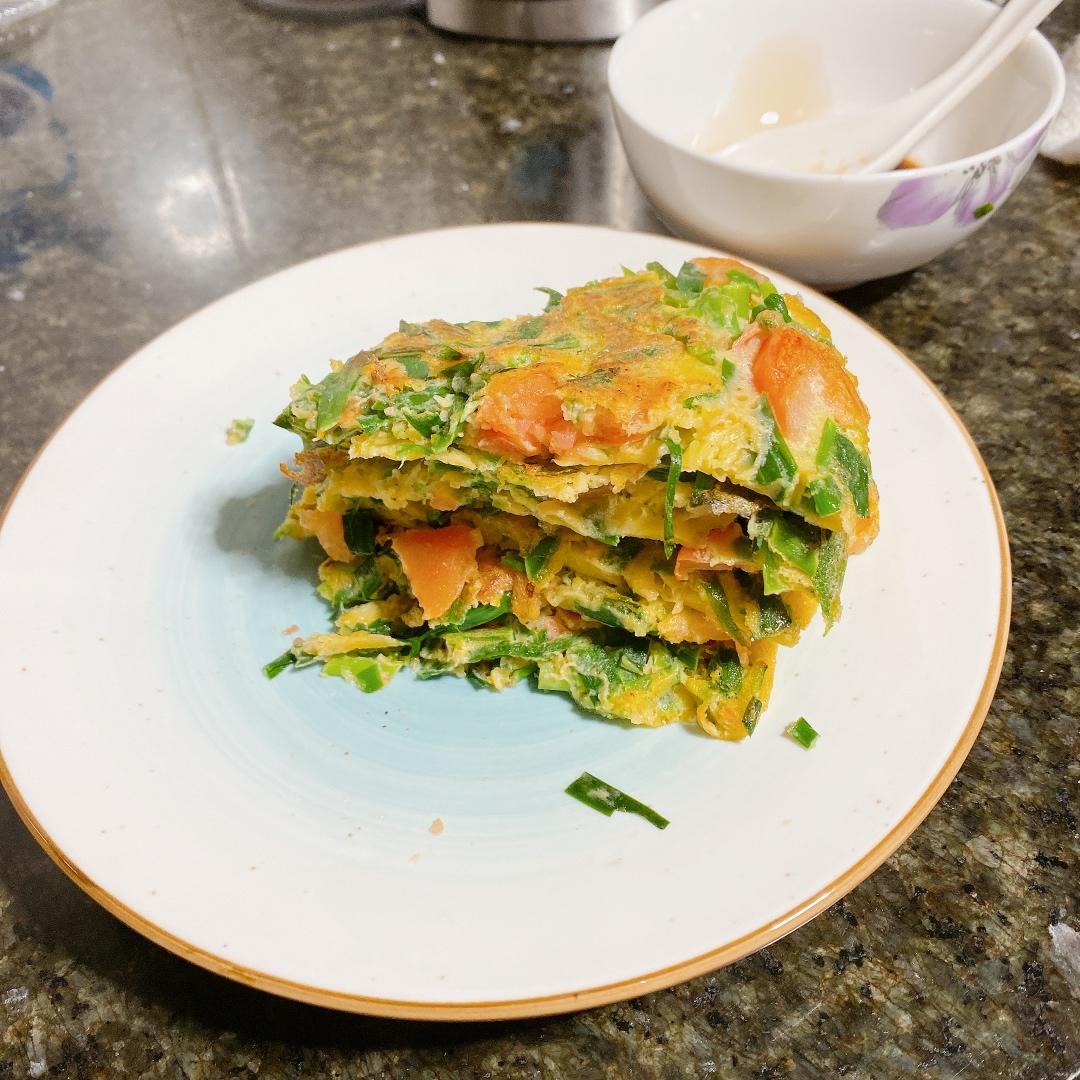 6手机用户9做的韭菜西红柿鸡蛋饼