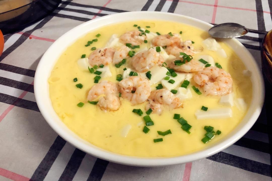 虾仁豆腐蒸水蛋