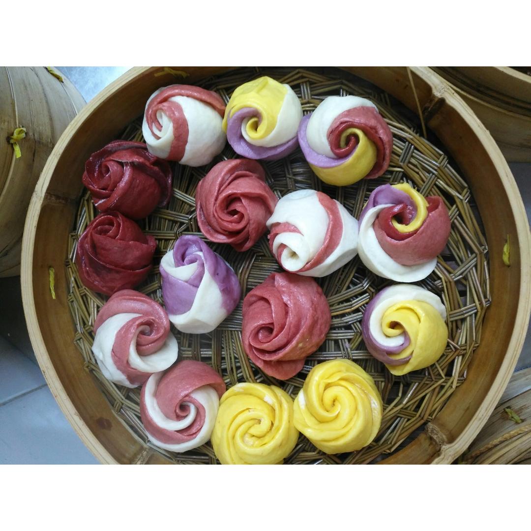 六色玫瑰花馒头
